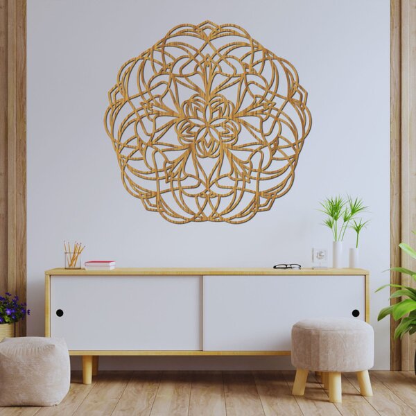 Decorațiune murală cu mandală din lemn sculptată | MOLLIS