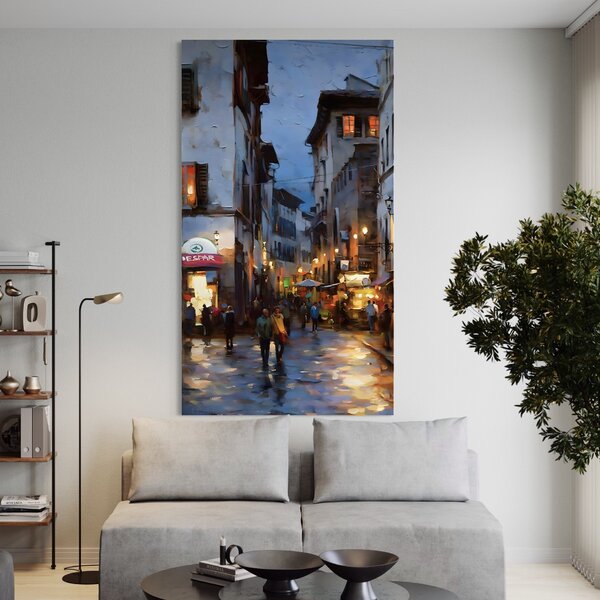 Tablou Canvas Premium LuxCanva® A1299, Prin Oras , Living, Oameni, Seara, Terase, Magazine, Cafenea, Culori Vibrante