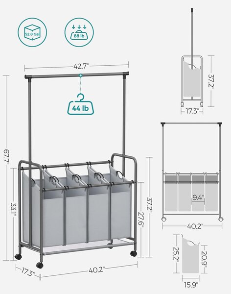 Cos de rufe, Songmics, Gri, 108x44x172 cm