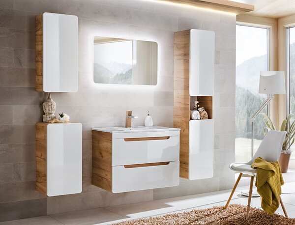 Comad Aruba White dulap cu blat 60x46x53 cm sub chiuveta pe perete alb-stejar ARUBAWHITE828-UN-60CMFSC