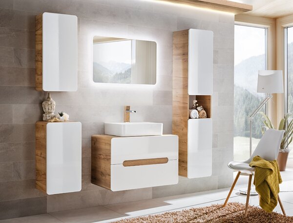 Comad Aruba White dulap cu blat 60x46x53 cm sub chiuveta pe perete alb-stejar ARUBAWHITE828-UN-60CMFSC