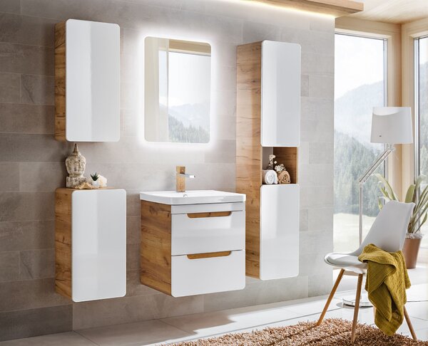 Comad Aruba White dulap cu blat 60x46x53 cm sub chiuveta pe perete alb-stejar ARUBAWHITE828-UN-60CMFSC