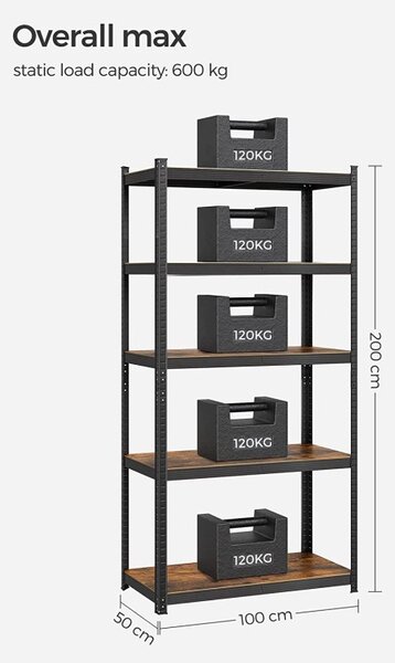Set 5 rafturi Songmics, 5 bucati , 50 x 100 x 200 cm, Maro, GLR050B11