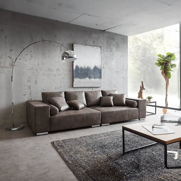 Canapea extensibilă dumonde cu ladă de depozitare si sezut confortabil din spuma high-density, Marbela Tobago Brown XXL 295x120 cm