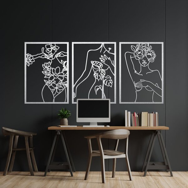 Set de trei tablouri moderne cu femei cu flori | ELEGANȚĂ
