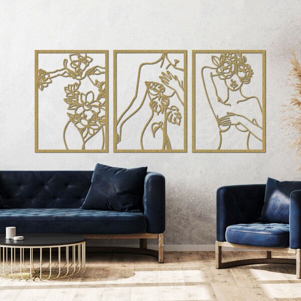 Set de trei tablouri moderne cu femei cu flori | ELEGANȚĂ