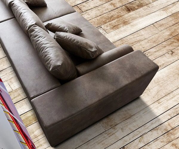 Canapea extensibilă dumonde cu ladă de depozitare si sezut confortabil din spuma high-density, Marbela Tobago Brown XXL 295x120 cm cu taburet inclus