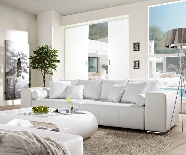 Canapea extensibilă dumonde cu ladă de depozitare si sezut confortabil din spuma high-density, Marbela White XXL 295x120 cm