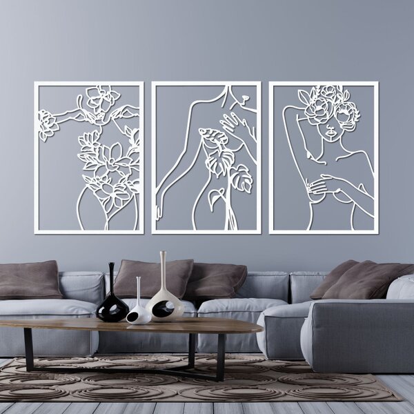 Set de trei tablouri moderne cu femei cu flori | ELEGANȚĂ