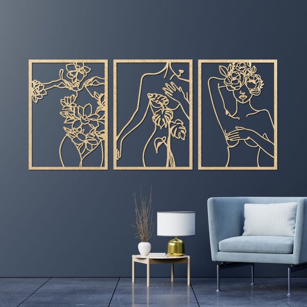 Set de trei tablouri moderne cu femei cu flori | ELEGANȚĂ
