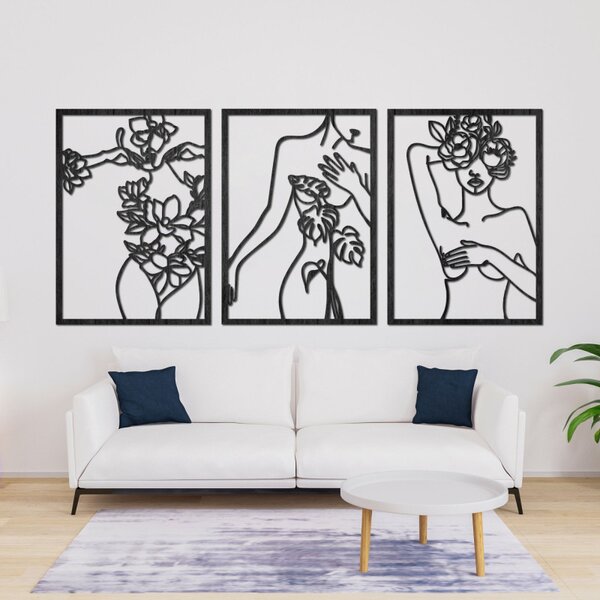 Set de trei tablouri moderne cu femei cu flori | ELEGANȚĂ