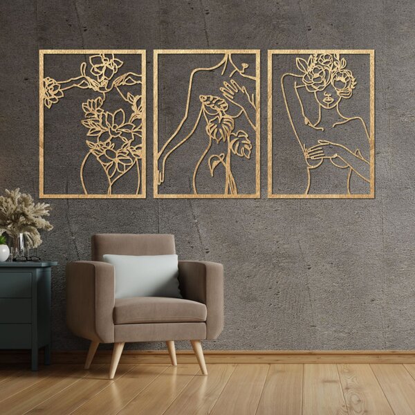 Set de trei tablouri moderne cu femei cu flori | ELEGANȚĂ