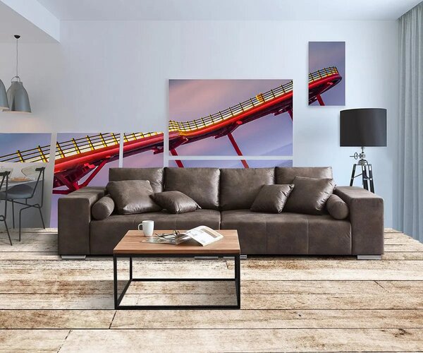 Canapea extensibilă dumonde cu ladă de depozitare si sezut confortabil din spuma high-density, Marbela Tobago Brown XXL 295x120 cm cu taburet inclus