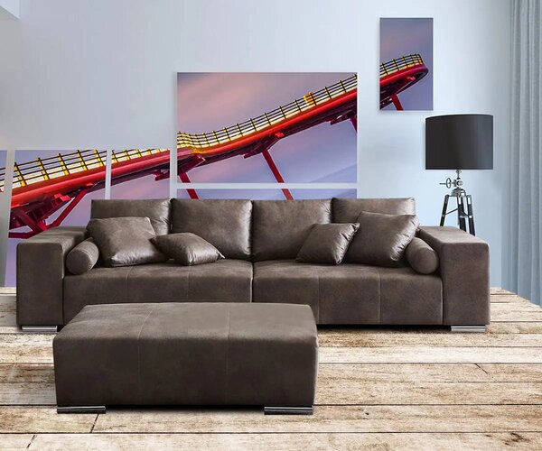 Canapea extensibilă dumonde cu ladă de depozitare si sezut confortabil din spuma high-density, Marbela Tobago Brown XXL 295x120 cm cu taburet inclus