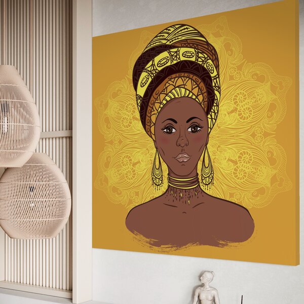Tablou Canvas Premium LuxCanva® A1269, African Girl , Femeie, Auriu, Turban African, Dressing, Culori Vibrante