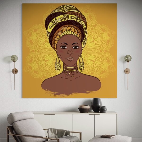 Tablou Canvas Premium LuxCanva® A1269, African Girl , Femeie, Auriu, Turban African, Dressing, Culori Vibrante
