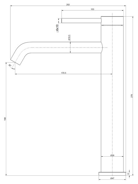 Invena Dropia, baterie lavoar înalt, h-278, crom, INV-BU-15-W01-J