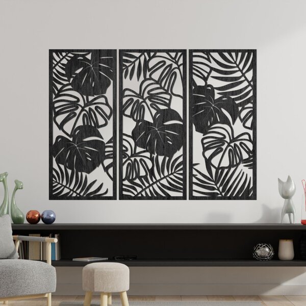 Pictură murală din trei piese cu frunză de monstera | TROPICI