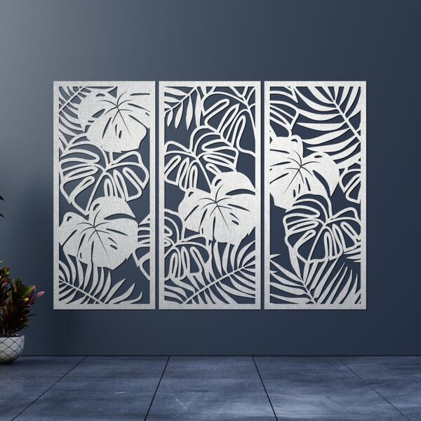 Pictură murală din trei piese cu frunză de monstera | TROPICI