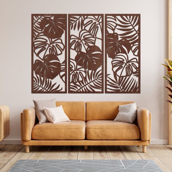 Pictură murală din trei piese cu frunză de monstera | TROPICI