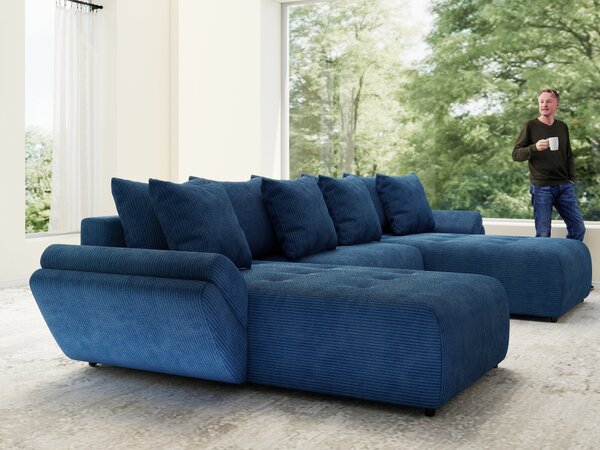 Colțar extensibil dumonde cu ladă de depozitare Berlin U Zoom Blue 400x185 cm
