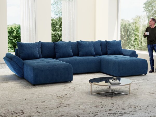 Colțar extensibil dumonde cu ladă de depozitare Berlin U Zoom Blue 400x185 cm