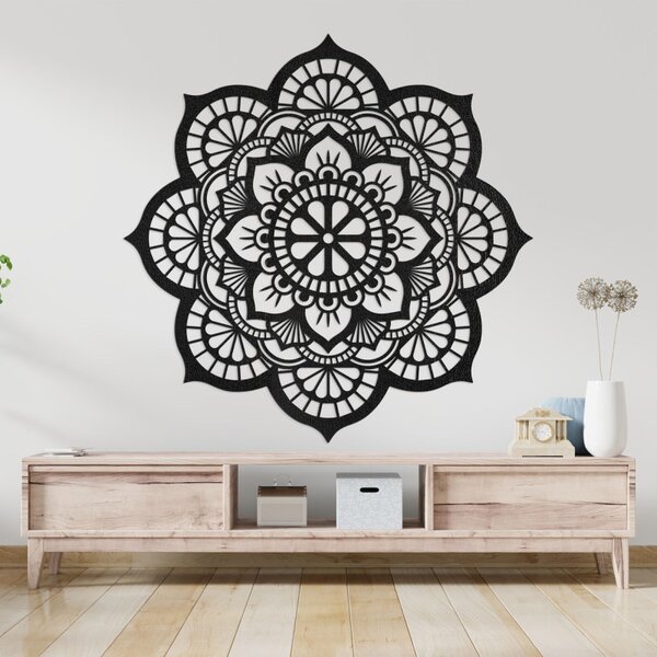Mandala pictată pe perete din lemn cu motiv de floare de lotus | LOTOIS