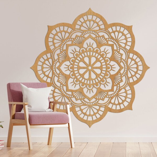 Mandala pictată pe perete din lemn cu motiv de floare de lotus | LOTOIS
