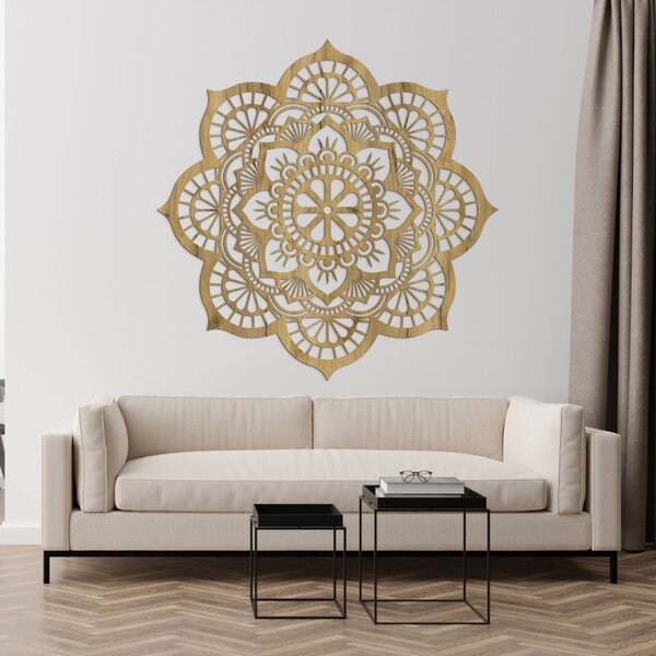 Mandala pictată pe perete din lemn cu motiv de floare de lotus | LOTOIS