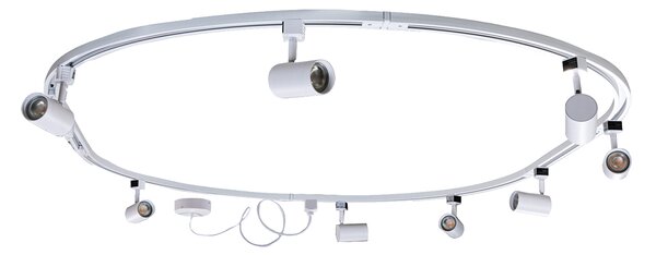 Sistem de iluminat modern pe șină cu 8 spoturi albe monofazate oval 200cm - Iconic Jeana