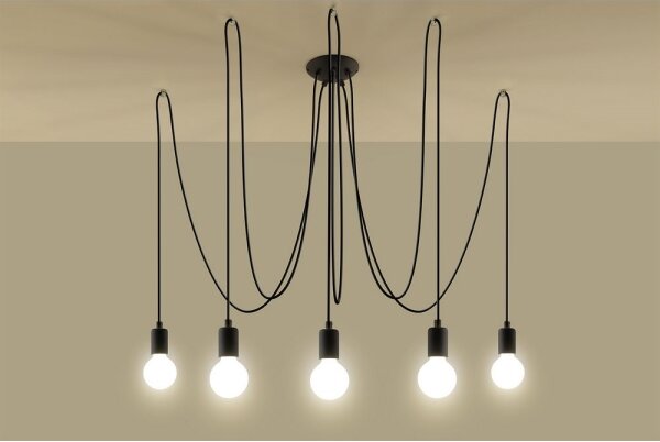 Lustră pe cablu EDISON 5 5xE27/60W/230V negru