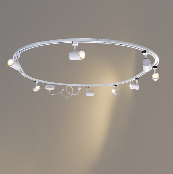 Sistem de iluminat modern pe șină cu 8 spoturi albe monofazate oval 200cm - Iconic Jeana