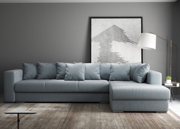 Colțar extensibil dumonde cu ladă de depozitare si sezut confortabil din spuma high-density, Gloria Zoom Grey II 320x183 cm