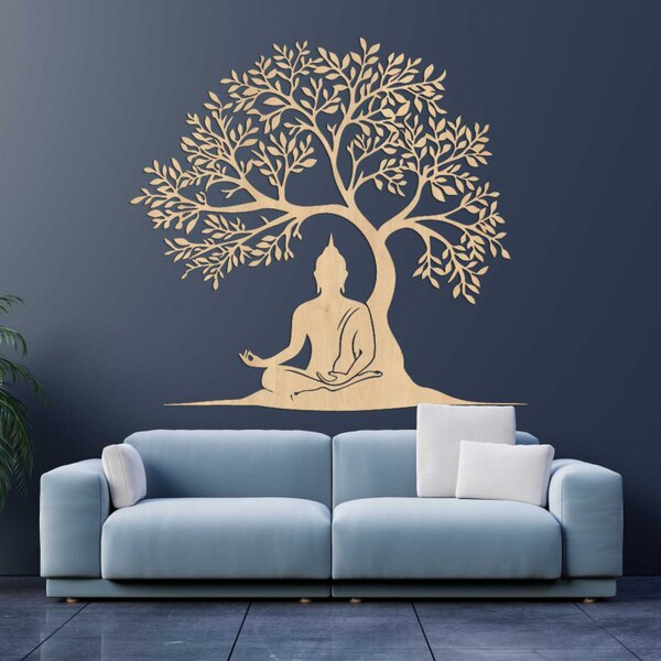 Pictură din lemn pomul vieții și Buddha - MOTERO