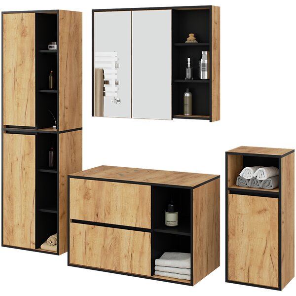 Set mobilier baie Vambos luxe (stejar artizanal + negru). Promo -12%. 1152131