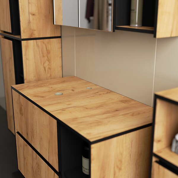 Set mobilier baie Vambos luxe (stejar artizanal + negru). Promo -12%. 1152131