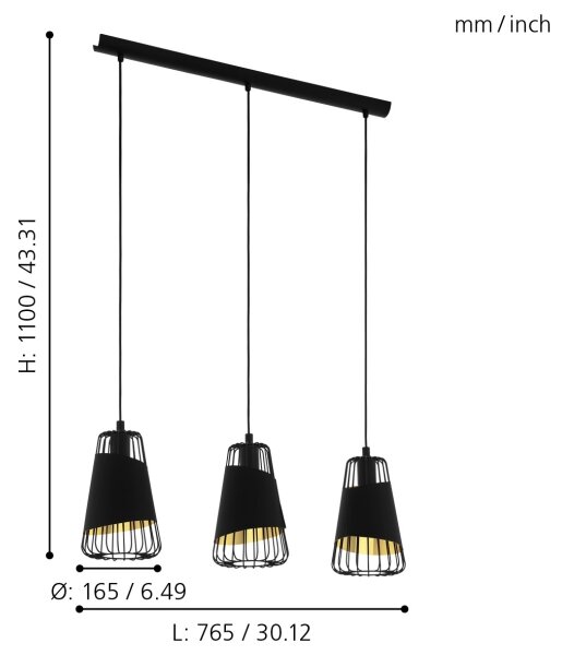 Eglo 49448 - Lustră pe cablu AUSTELL 3xE27/60W/230V