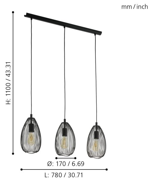 Eglo 49142 - Lustră pe cablu CLEVEDON 3xE27/60W/230V