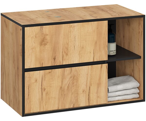 Set mobilier baie Vambos luxe (stejar artizanal + negru). Promo -12%. 1152131