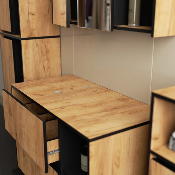 Set mobilier baie Vambos luxe (stejar artizanal + negru). Promo -12%. 1152131