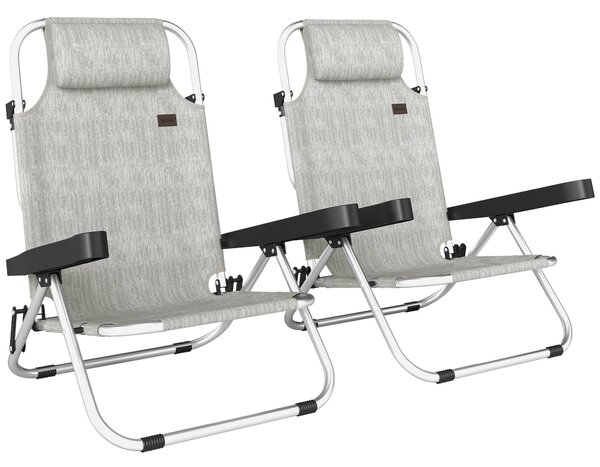 Set Outsunny 2 Șezlonguri Pliabile și Reclinabile pe 4 Poziții cu Suport pentru Cap, din Aluminiu, 62x61x80 cm, Gri | Aosom Romania