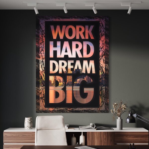 Tablou Canvas Premium LuxCanva® A1202, Work Hard , Decorativ, Birou, Vis, Motivational, Living, Culori Vibrante