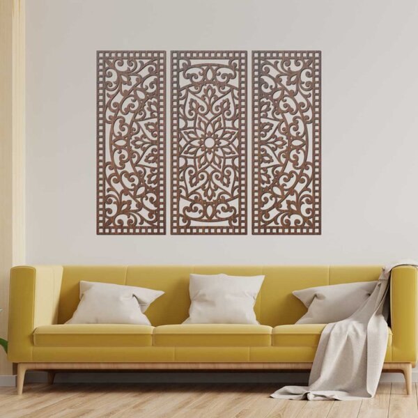 Mandala florală din lemn – decorațiune de perete boho din 3 piese | TRIPTYCH