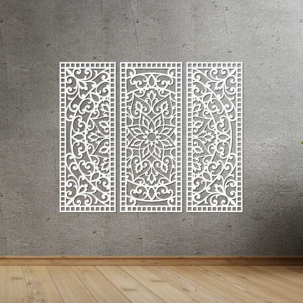 Mandala florală din lemn – decorațiune de perete boho din 3 piese | TRIPTYCH