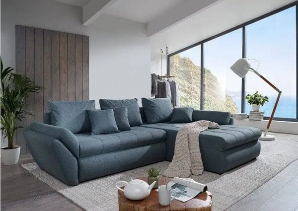 Colțar extensibil dumonde cu ladă de depozitare Loana Enjoy Blue II 270x185 cm