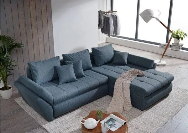 Colțar extensibil dumonde cu ladă de depozitare Loana Enjoy Blue II 270x185 cm