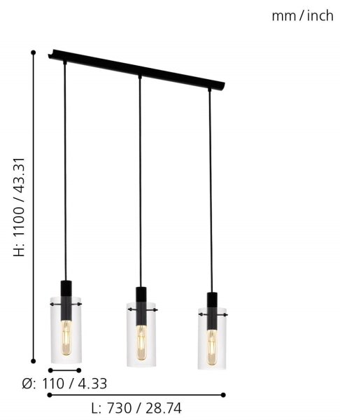 Eglo 97367 - Lustră pe cablu MONTEFINO 3xE27/60W/230V