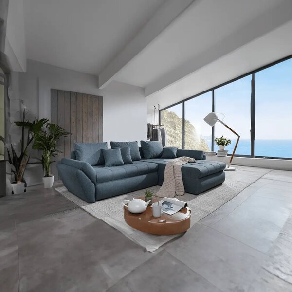 Colțar extensibil dumonde cu ladă de depozitare Loana Enjoy Blue II 270x185 cm