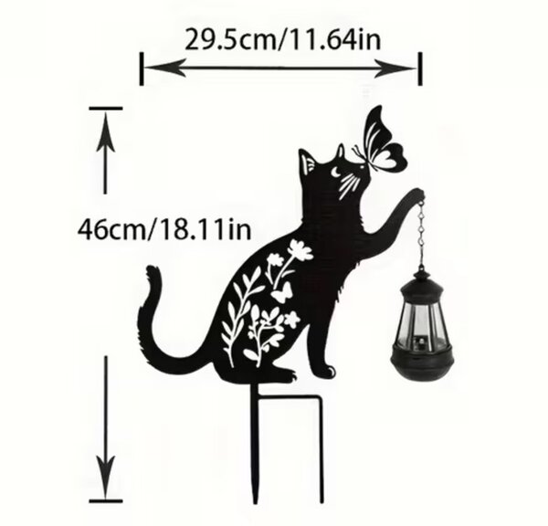 Lampa solara de gradina, decoratiune metalica, Pisica