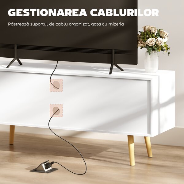 HOMCOM Cabinet TV 55" cu 2 Dulapuri, Uși și 2 Rafturi Deschise, Consolă TV din Lemn și PAL, 120x34x50 cm, Alb | Aosom Romania
